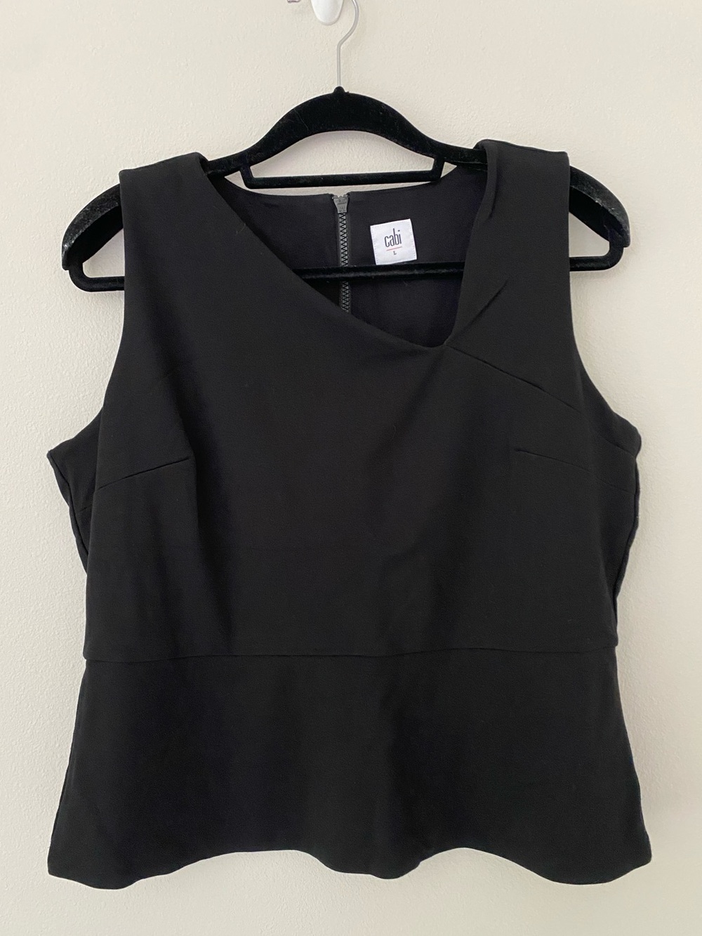 CAbi Starlet Shell #4578 Black Sleeveless Asymmetrical Neck Top